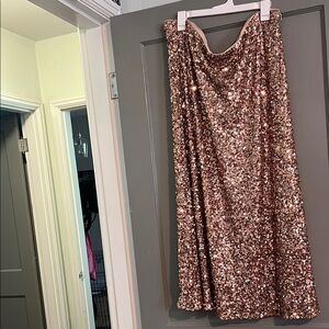 ARULA Gold Sequin A-Line Midi Skirt